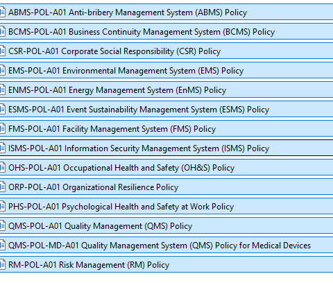ISO Policy Templates index